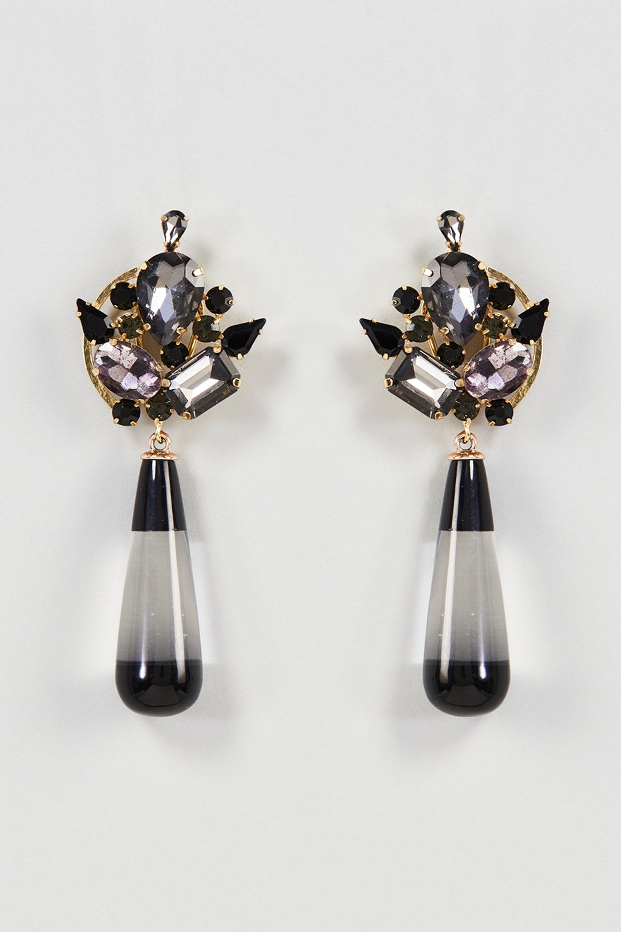 Two Tone Finish Black Crystal Dangler Earrings