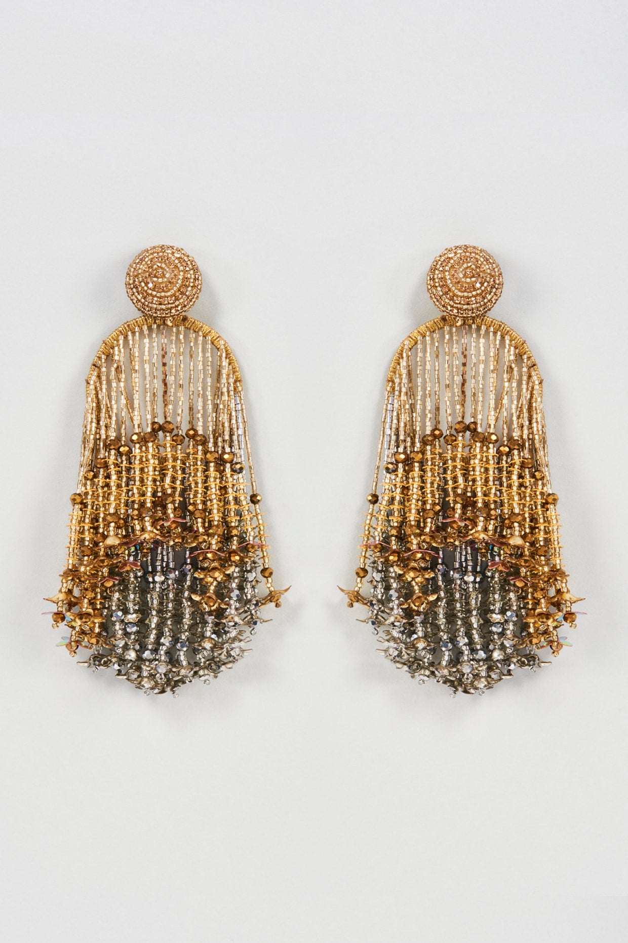 Gold Finish Sequins & Beaded Tassel Waterfall Dangler Earrings