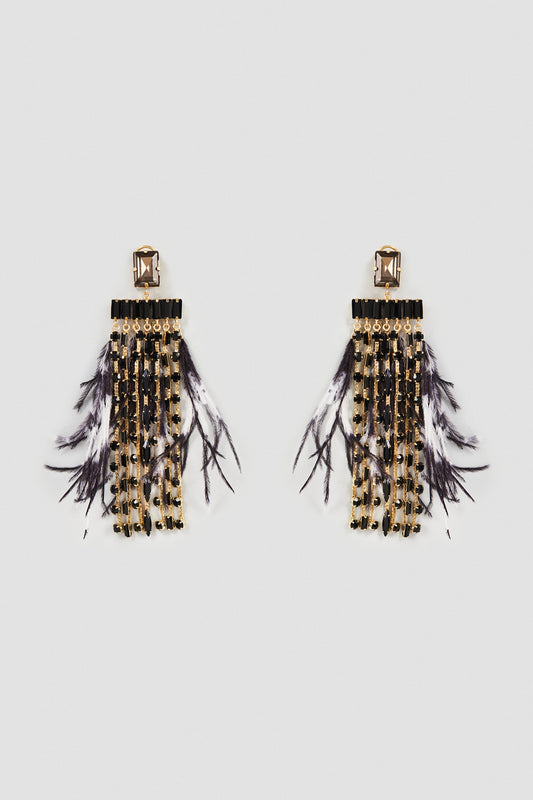 Gold Finish Feather Dangler Earrings