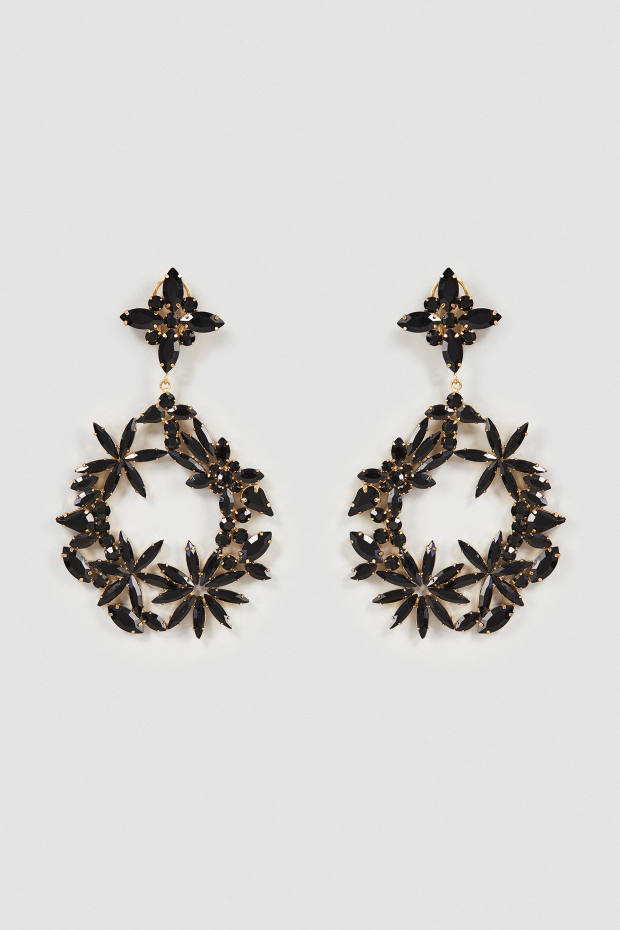 Gold Finish Black Crystal Dangler Earrings