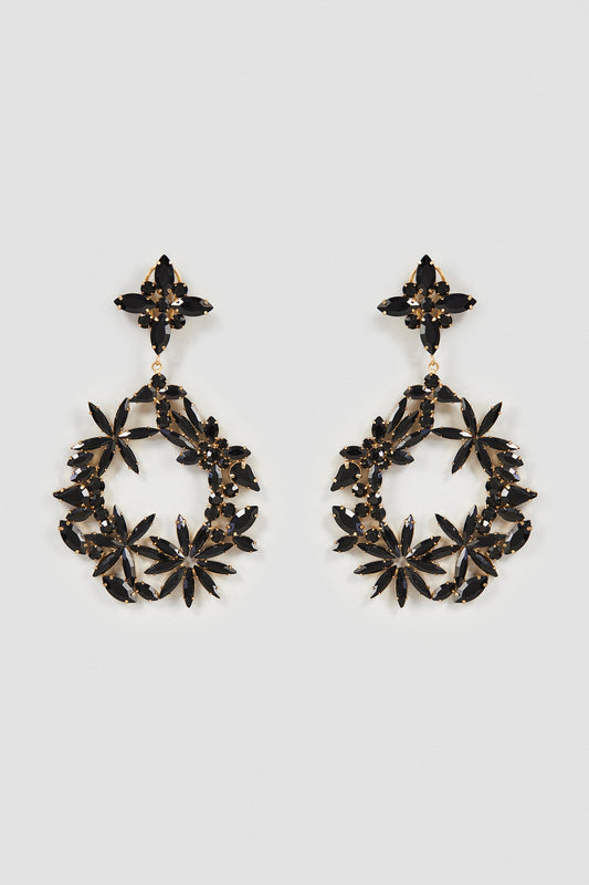 Gold Finish Black Crystal Dangler Earrings