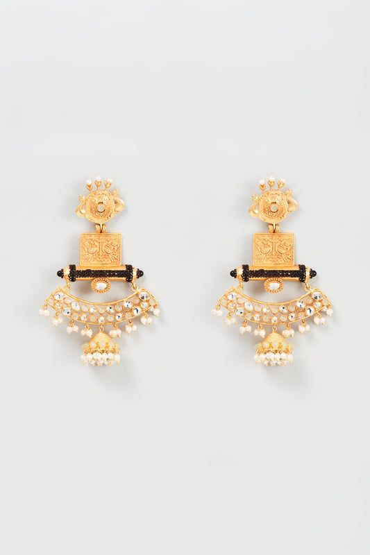 Gold Plated Kundan Polki Dangler Earrings