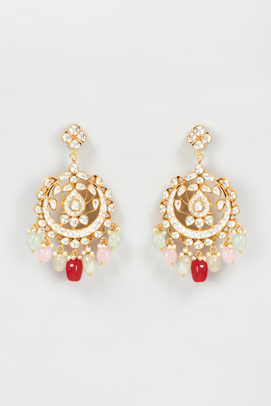 Gold Plated Kundan Polki Chandbali Earrings