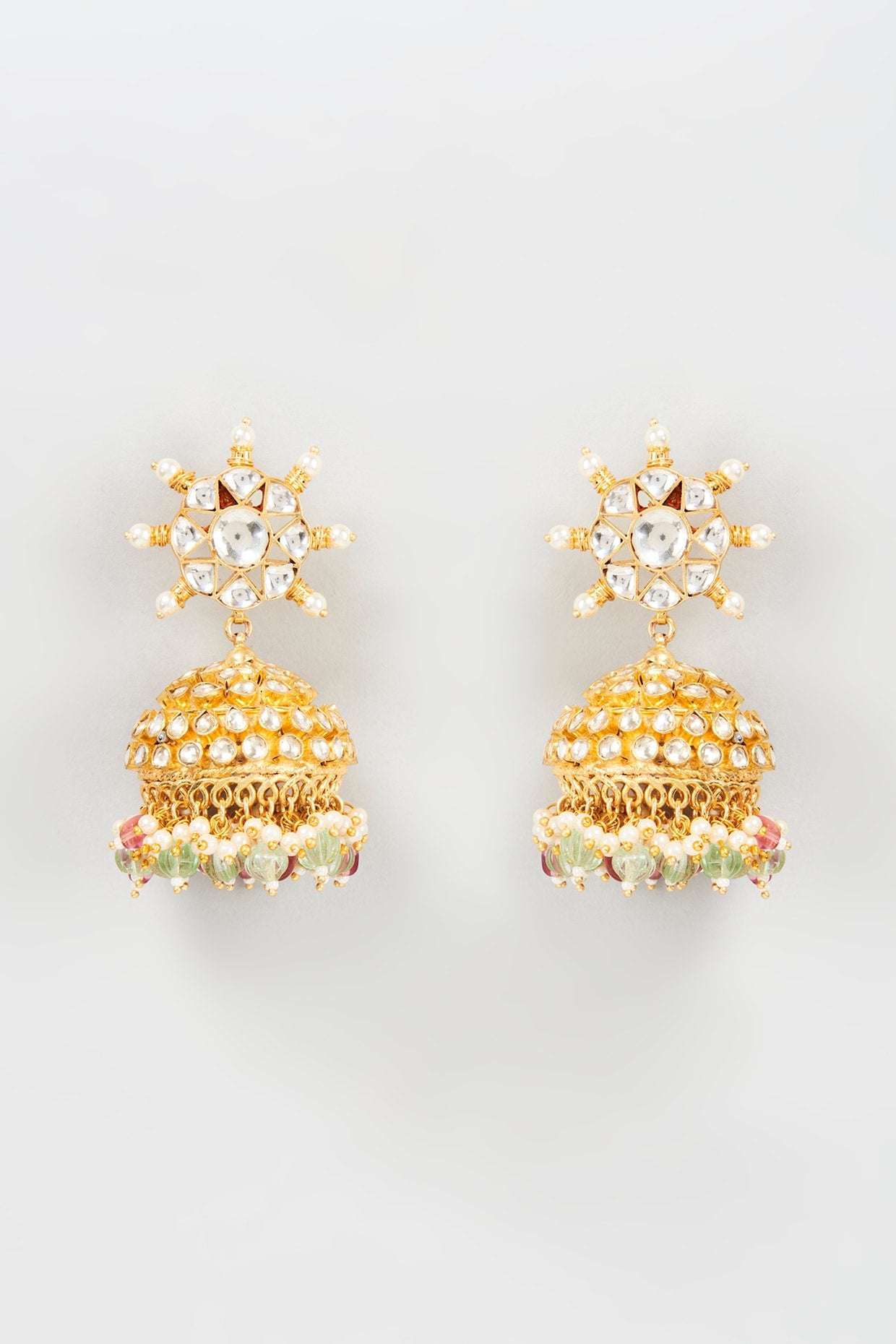 Gold Plated Kundan & Jadtar Stone Jhumka Earrings