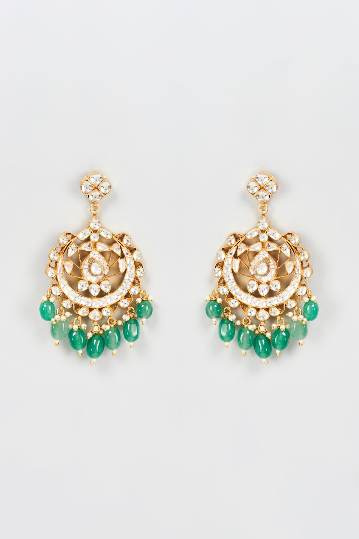 Gold Plated Kundan & Semi-Precious Bead Chandbali Earrings