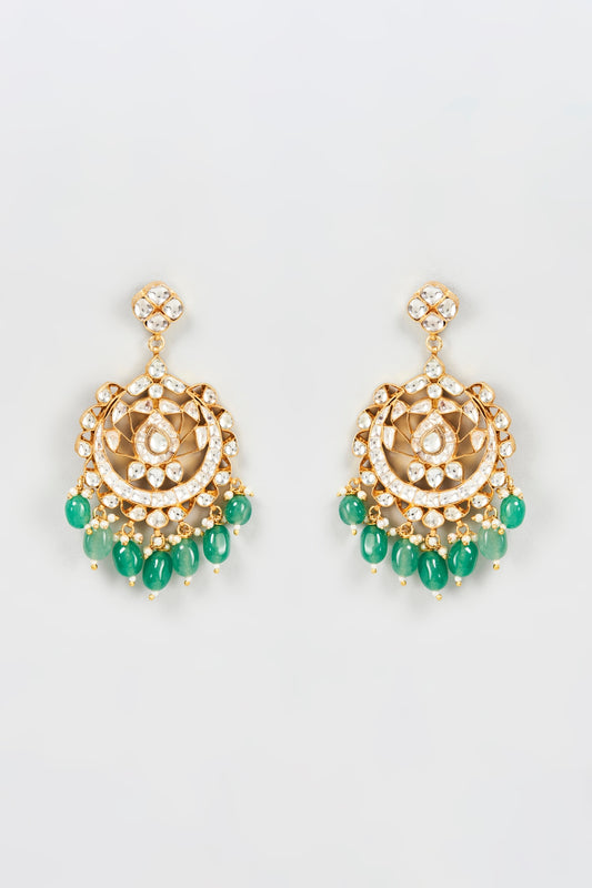 Gold Plated Kundan & Semi-Precious Bead Chandbali Earrings