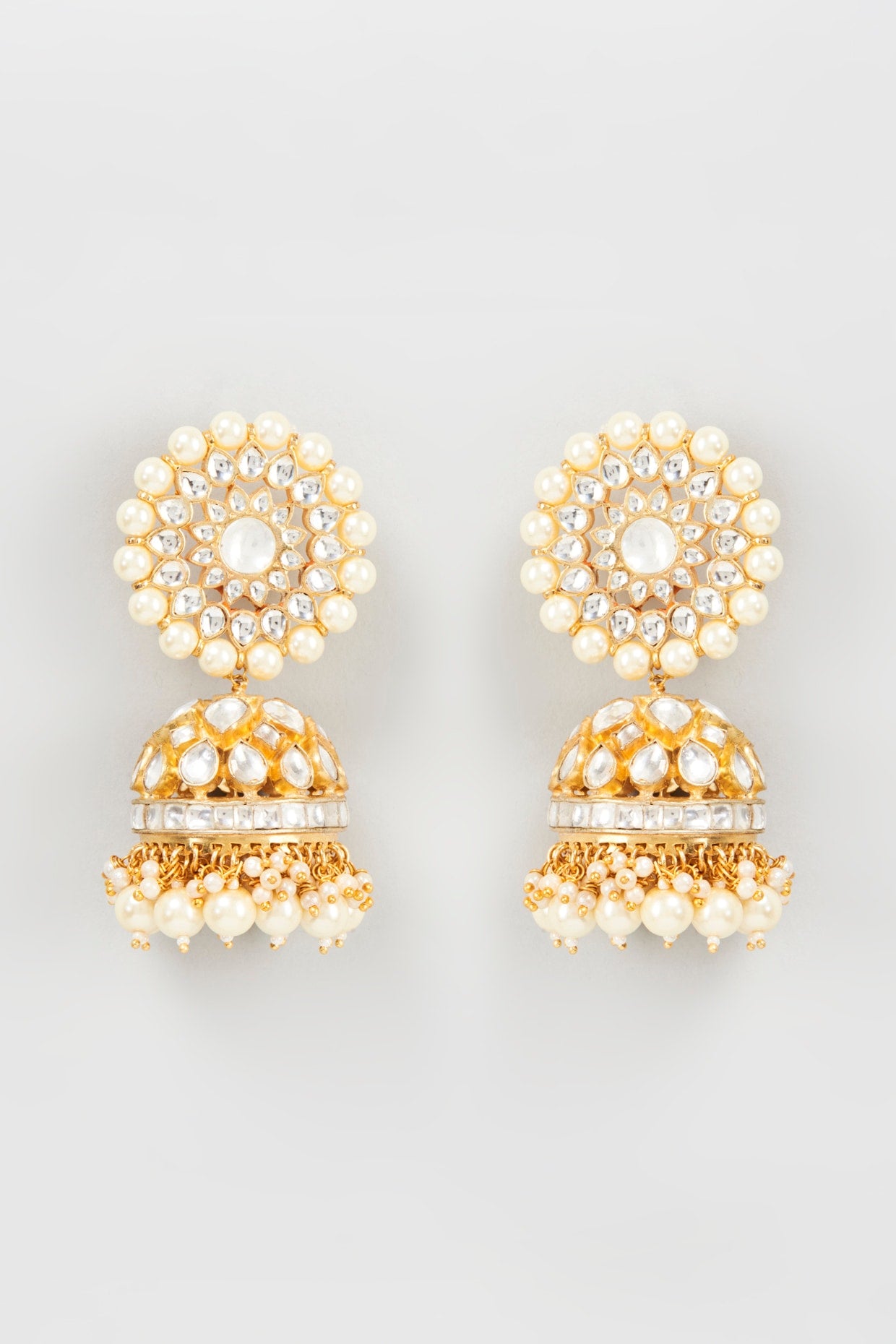 Gold Plated Kundan Polki & Jadtar Stone Jhumka Earrings