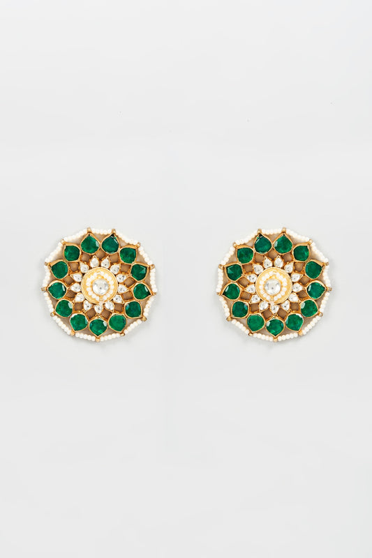 Gold Plated Kundan & Jadtar Stud Earrings