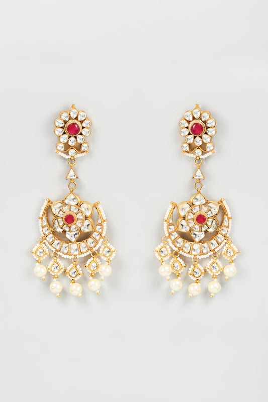 Gold Plated Kundan Polki Chandbali Earrings