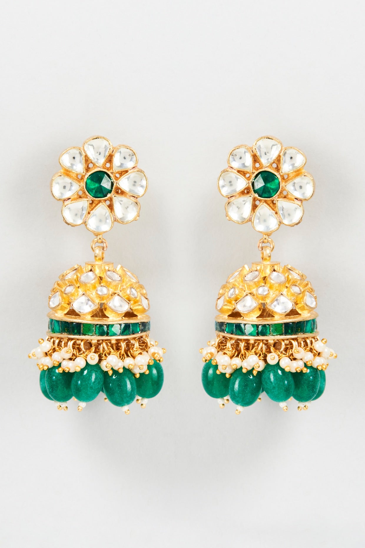 Gold Plated Jadtar Stone Jhumka Earrings