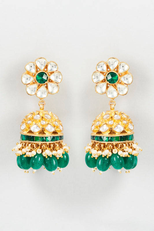 Gold Plated Jadtar Stone Jhumka Earrings