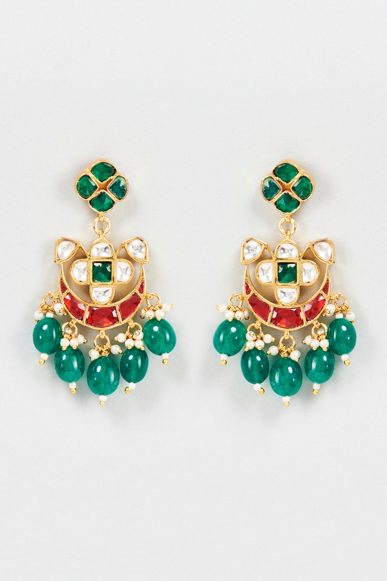 Gold Plated Jadtar Stone Chandbali Earrings