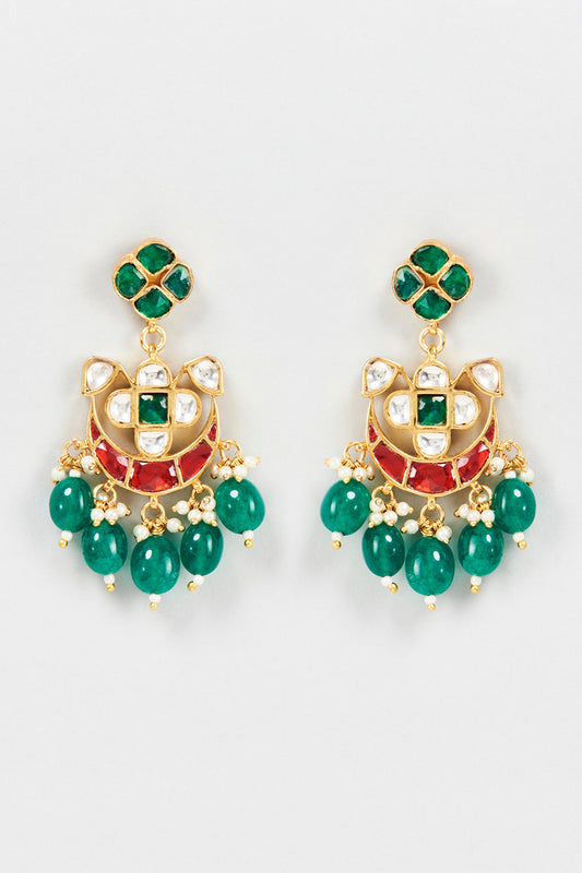 Gold Plated Jadtar Stone Chandbali Earrings