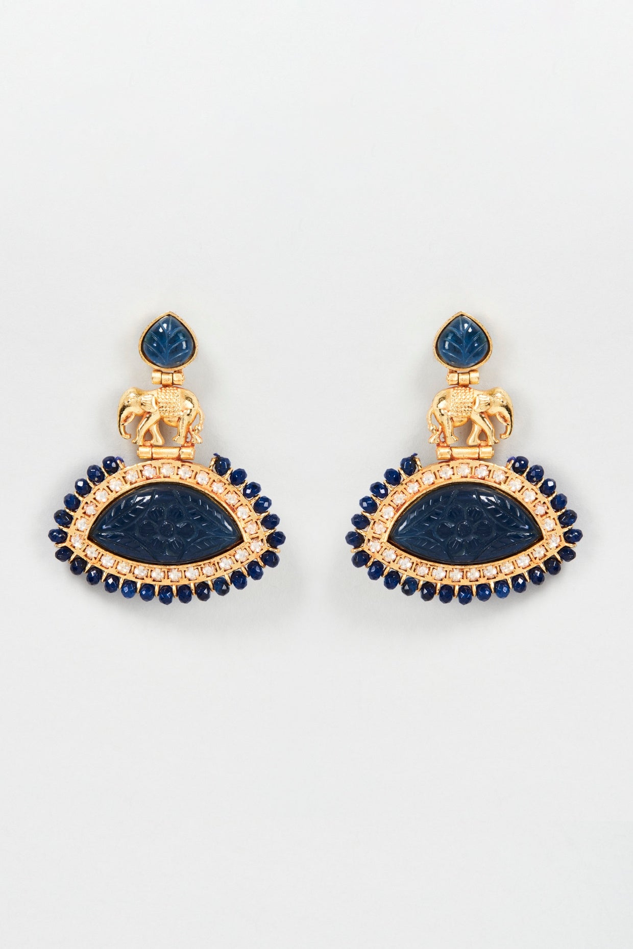 Gold Plated Carved Stone Earrings