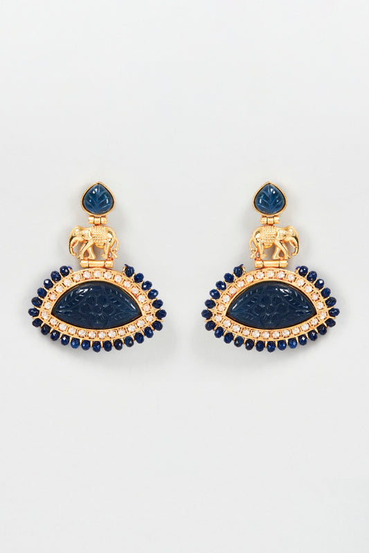 Gold Plated Carved Stone Earrings