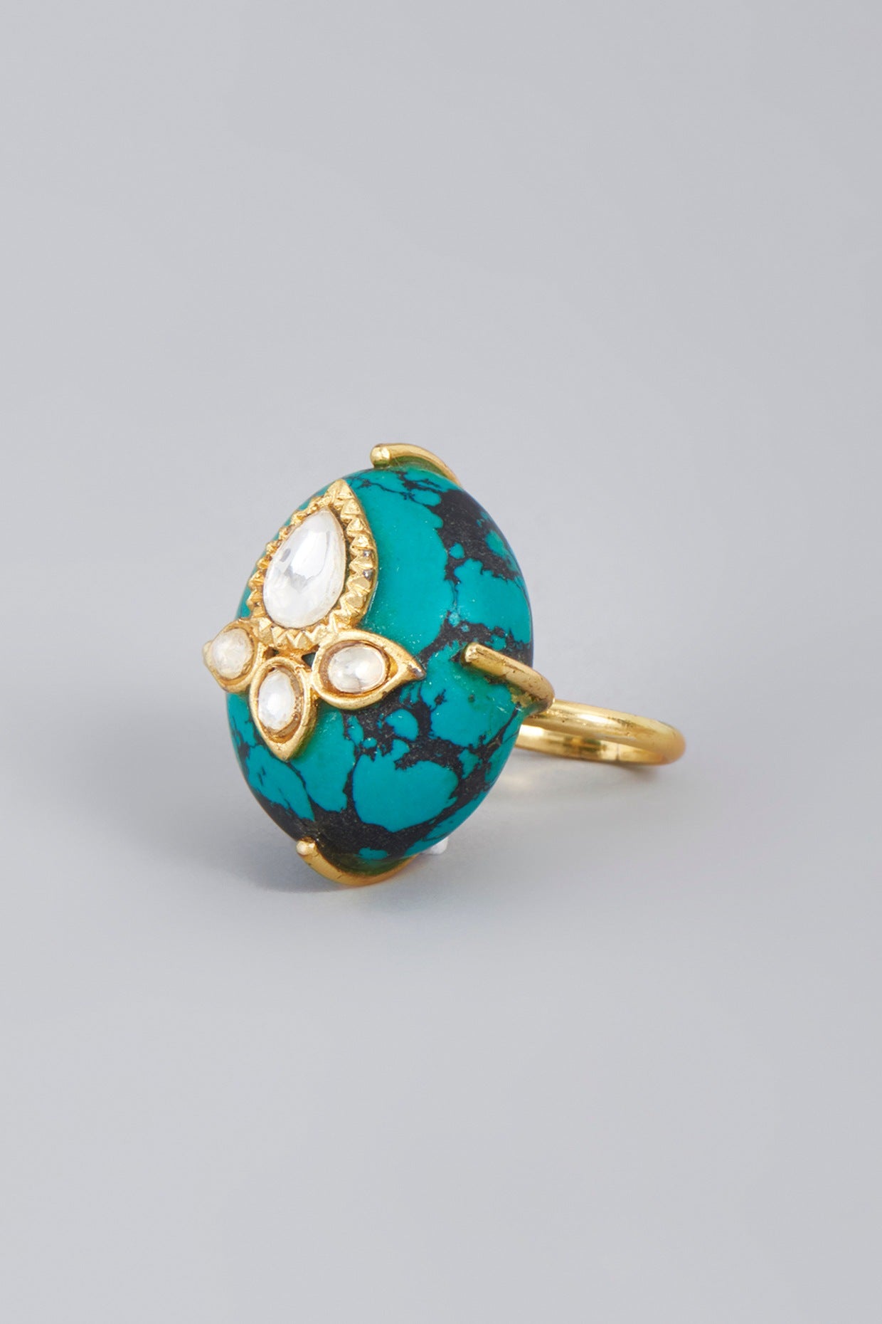 Gold Finish Turquoise Agate Ring