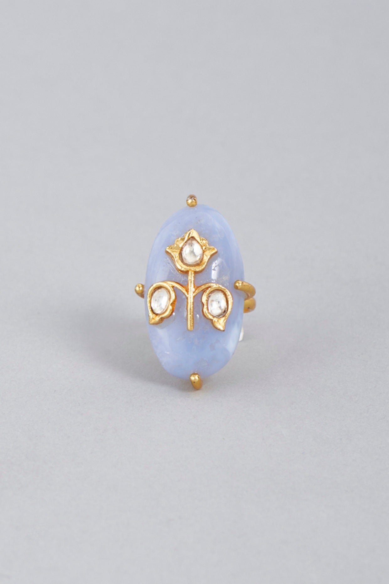 Gold Finish Agate Stone & Kundan Polki Ring