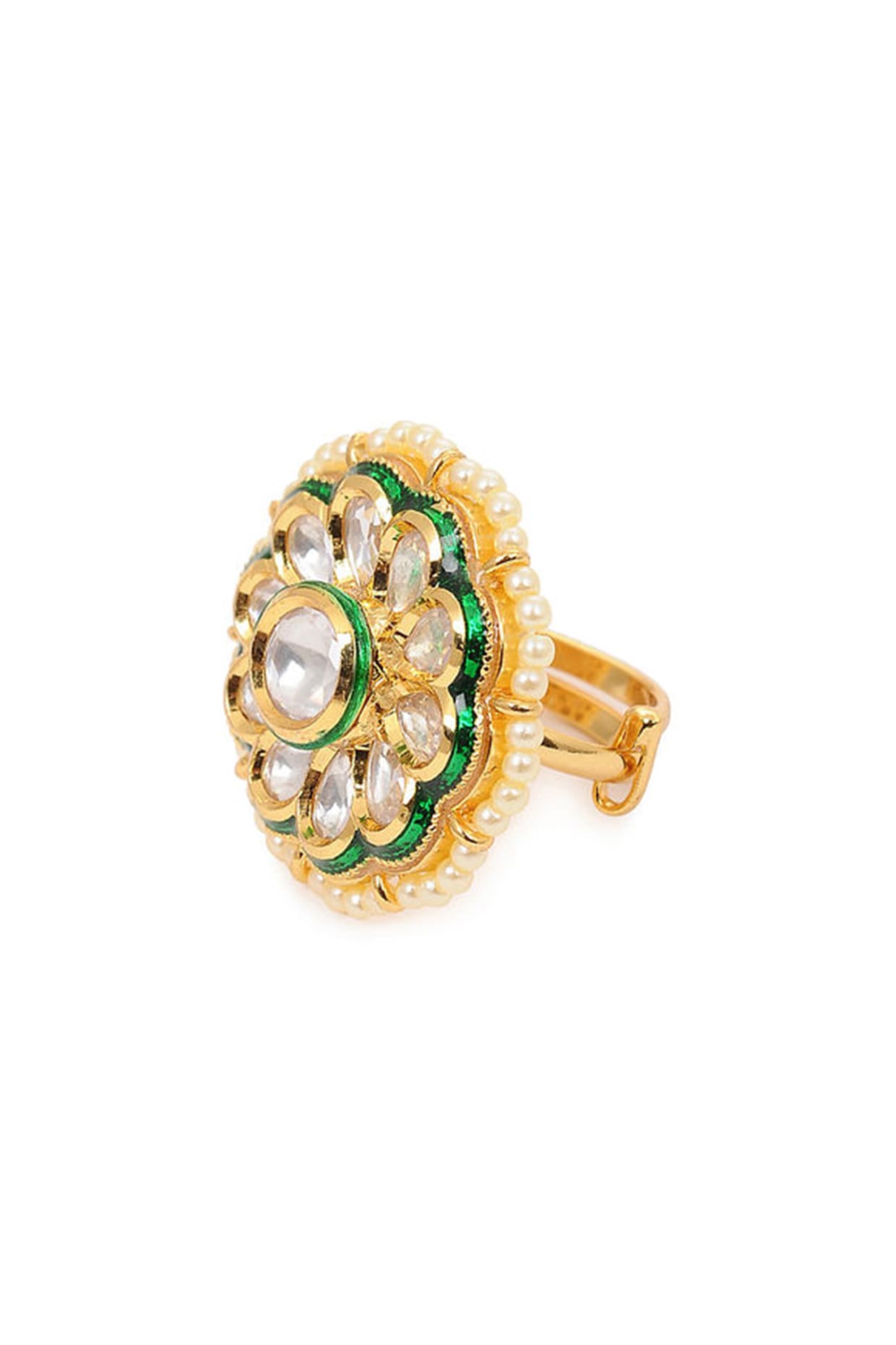 Gold Finish Kundan Polki Ring