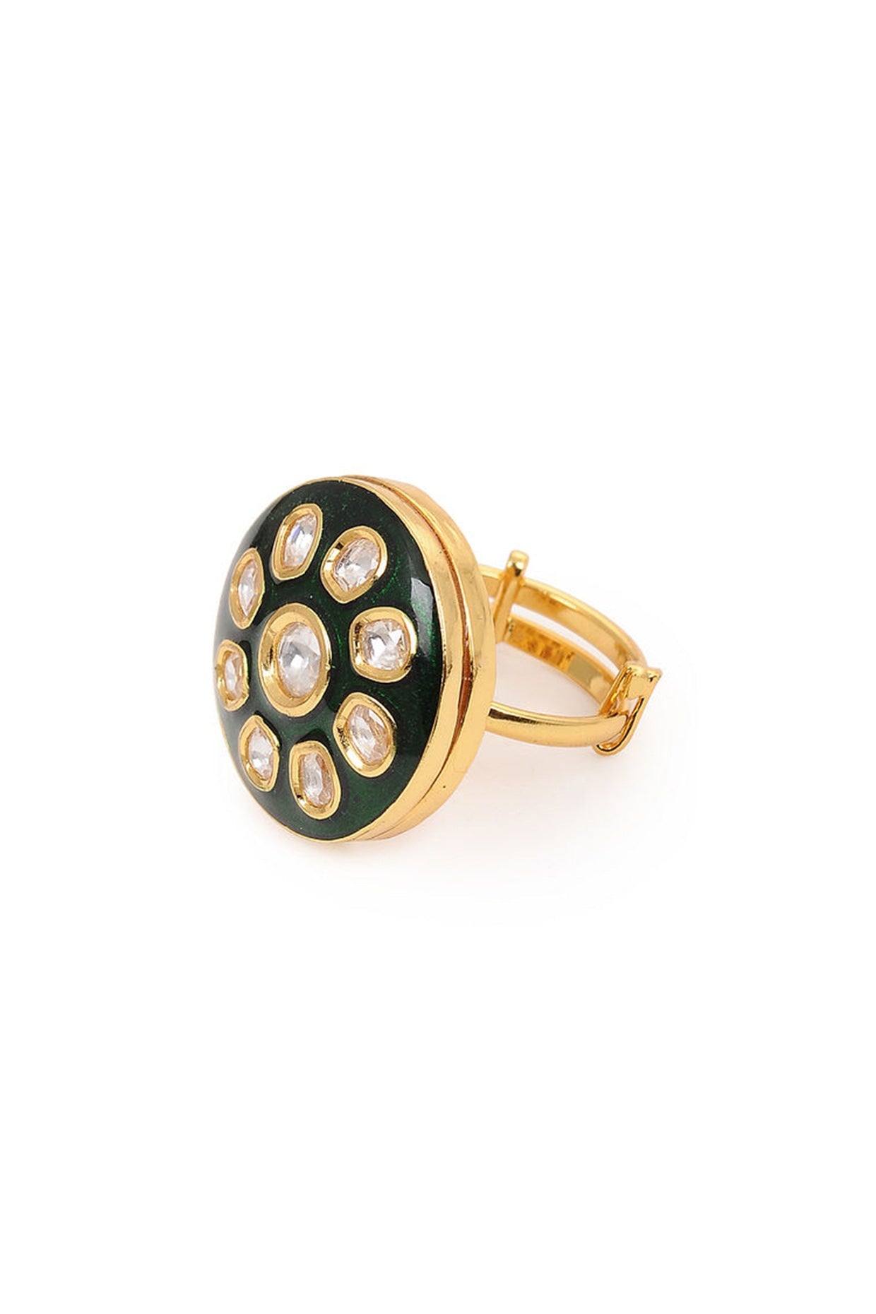 Gold Finish Kundan Polki Oversized Ring