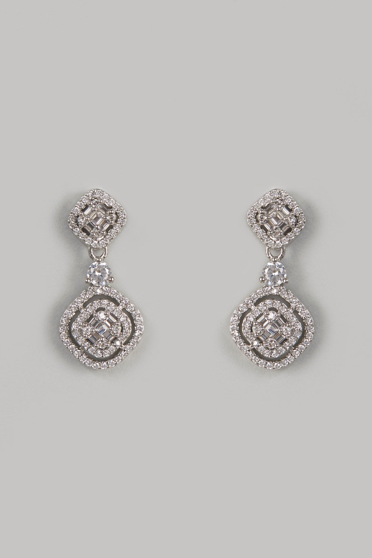 White Finish American Diamond Stud Earrings