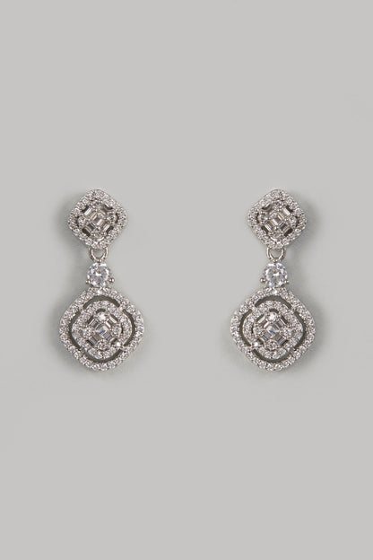 White Finish American Diamond Stud Earrings