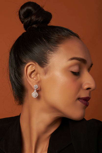 White Finish American Diamond Stud Earrings
