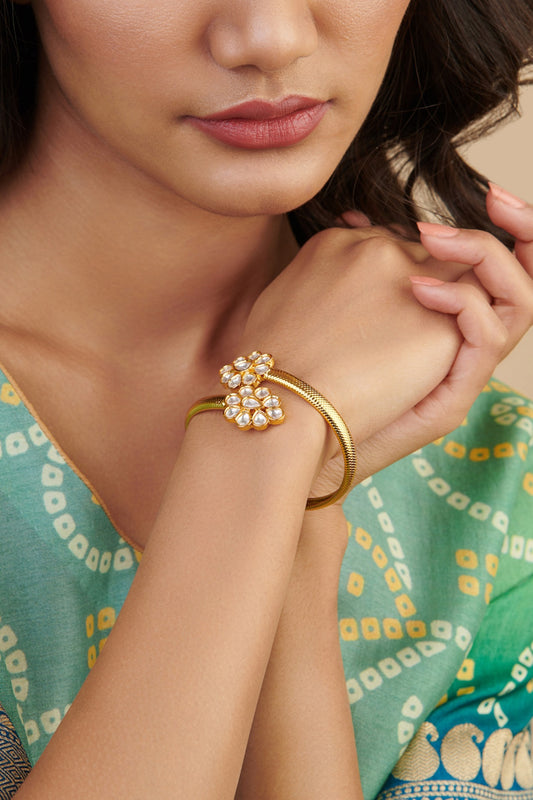 Gold Plated Kundan Polki Bracelet