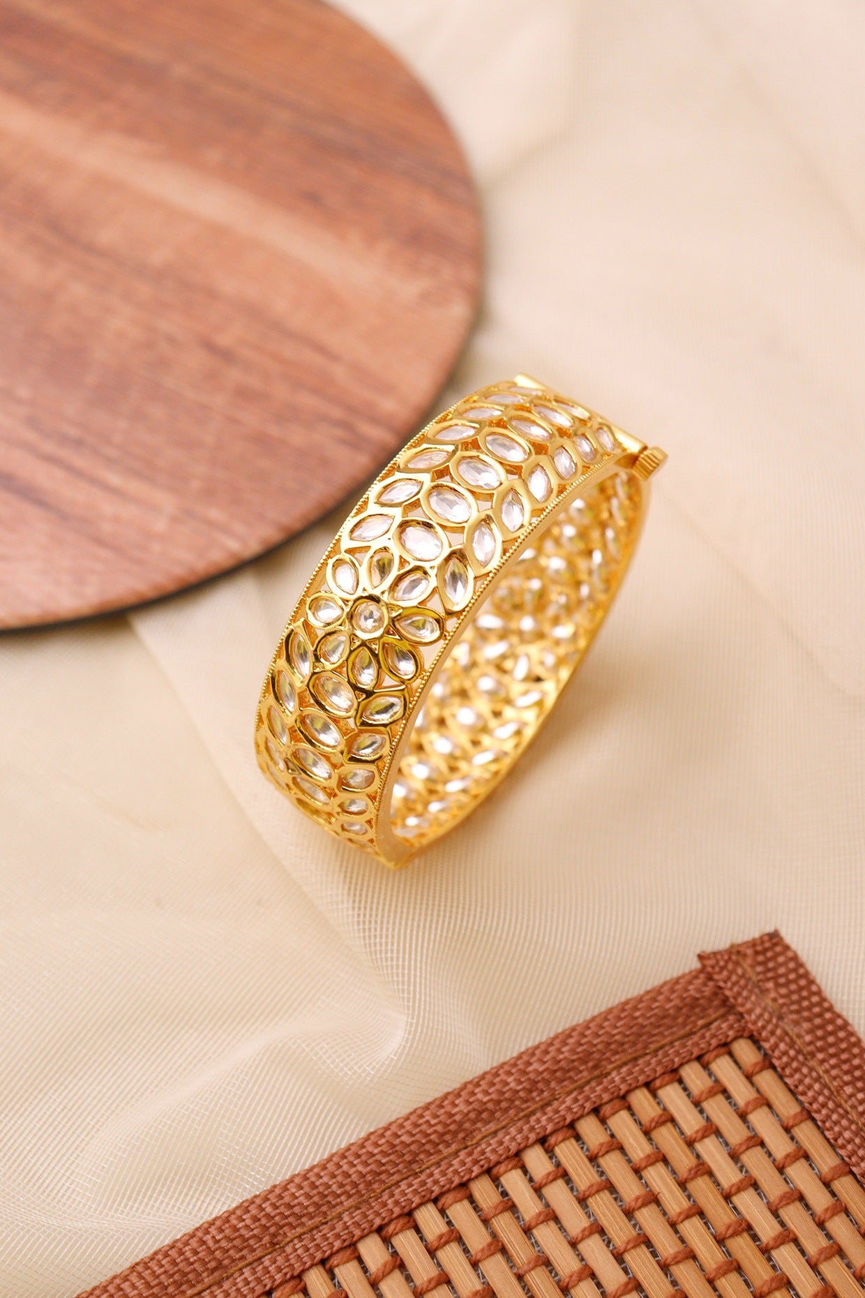 Gold Plated Kundan Polki Bangle