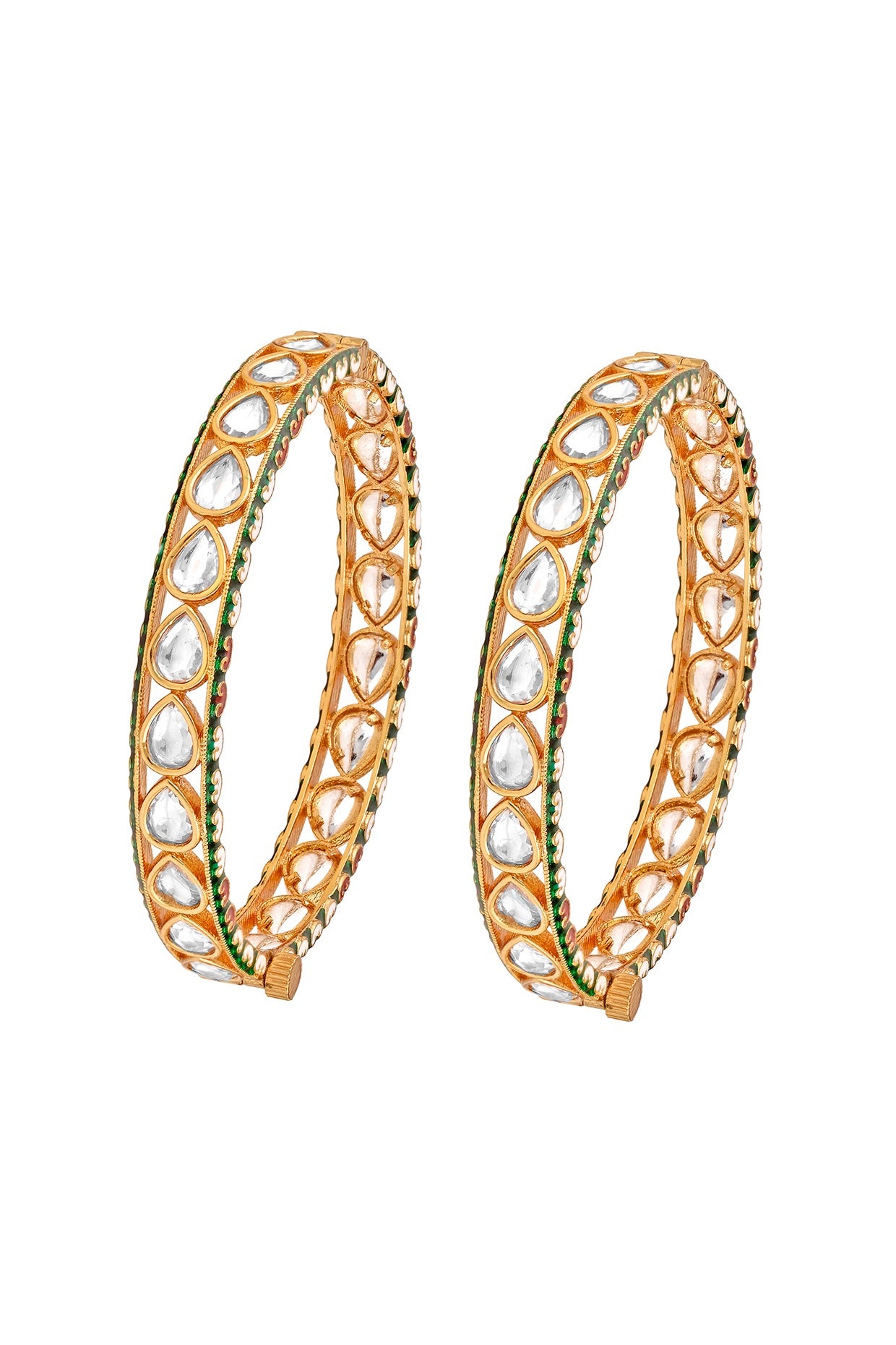 Gold Plated Kundan Polki & Stone Bangles (Set of 2)