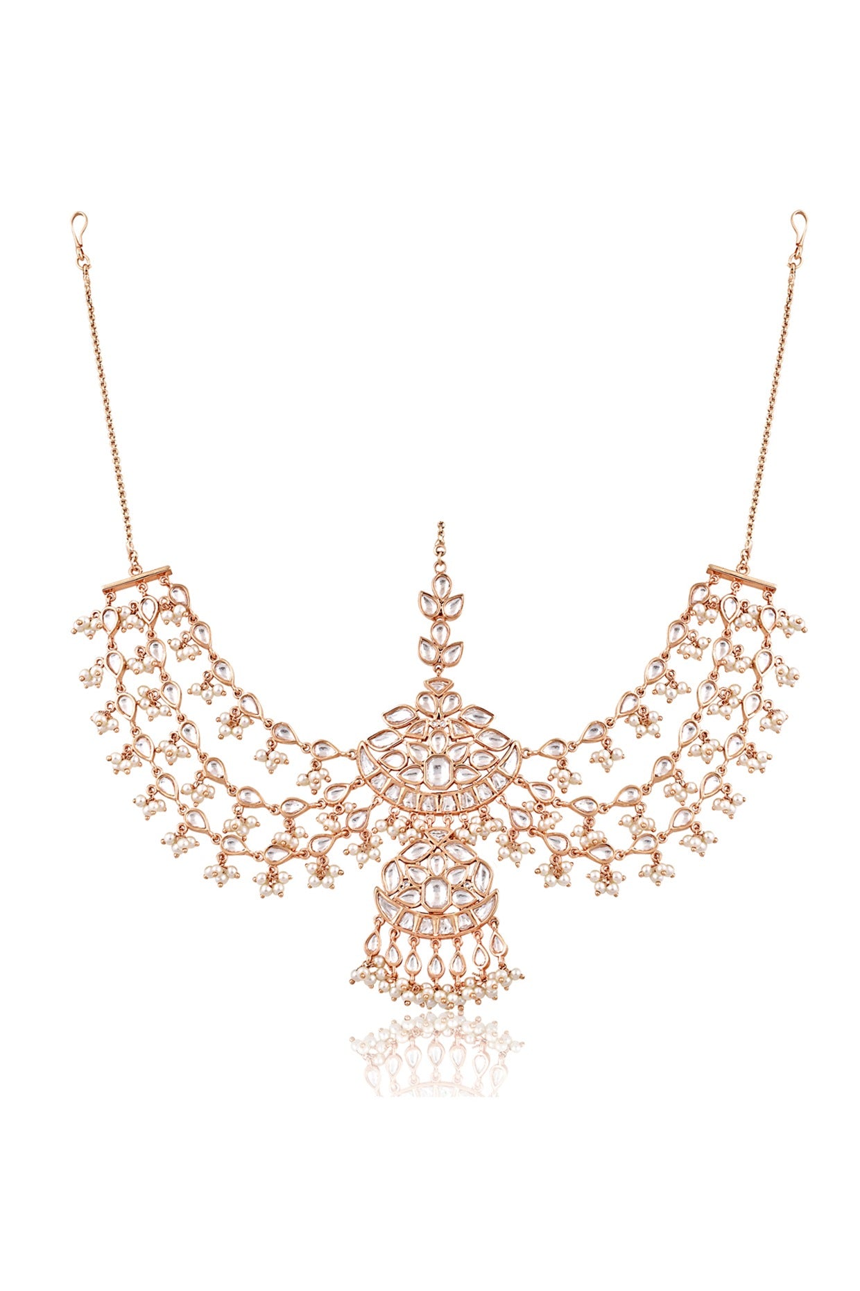 Rose Gold Plated Kundan Polki Mathapatti