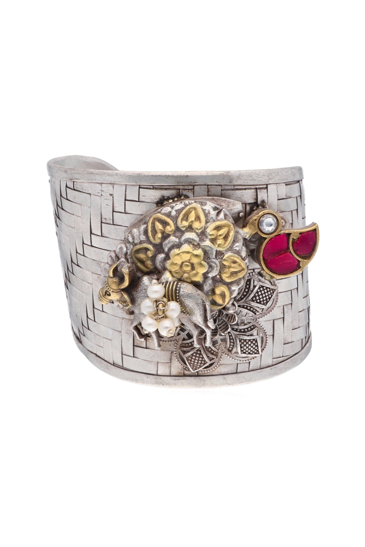 Two-Tone Finish Pink Semi-Precious Stone Cuff