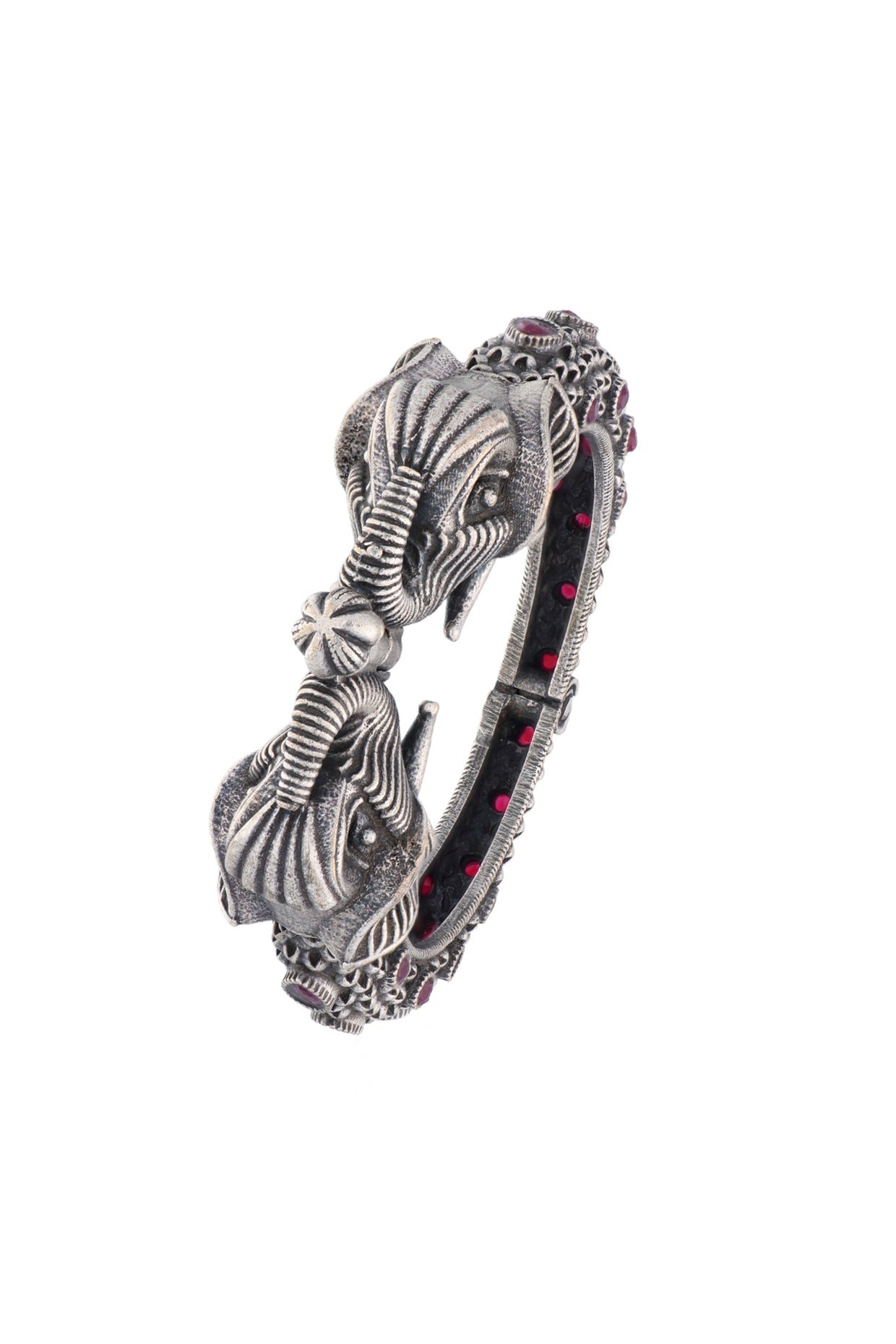 Two-Tone Finish Pink Semi-Precious Stone Bangle