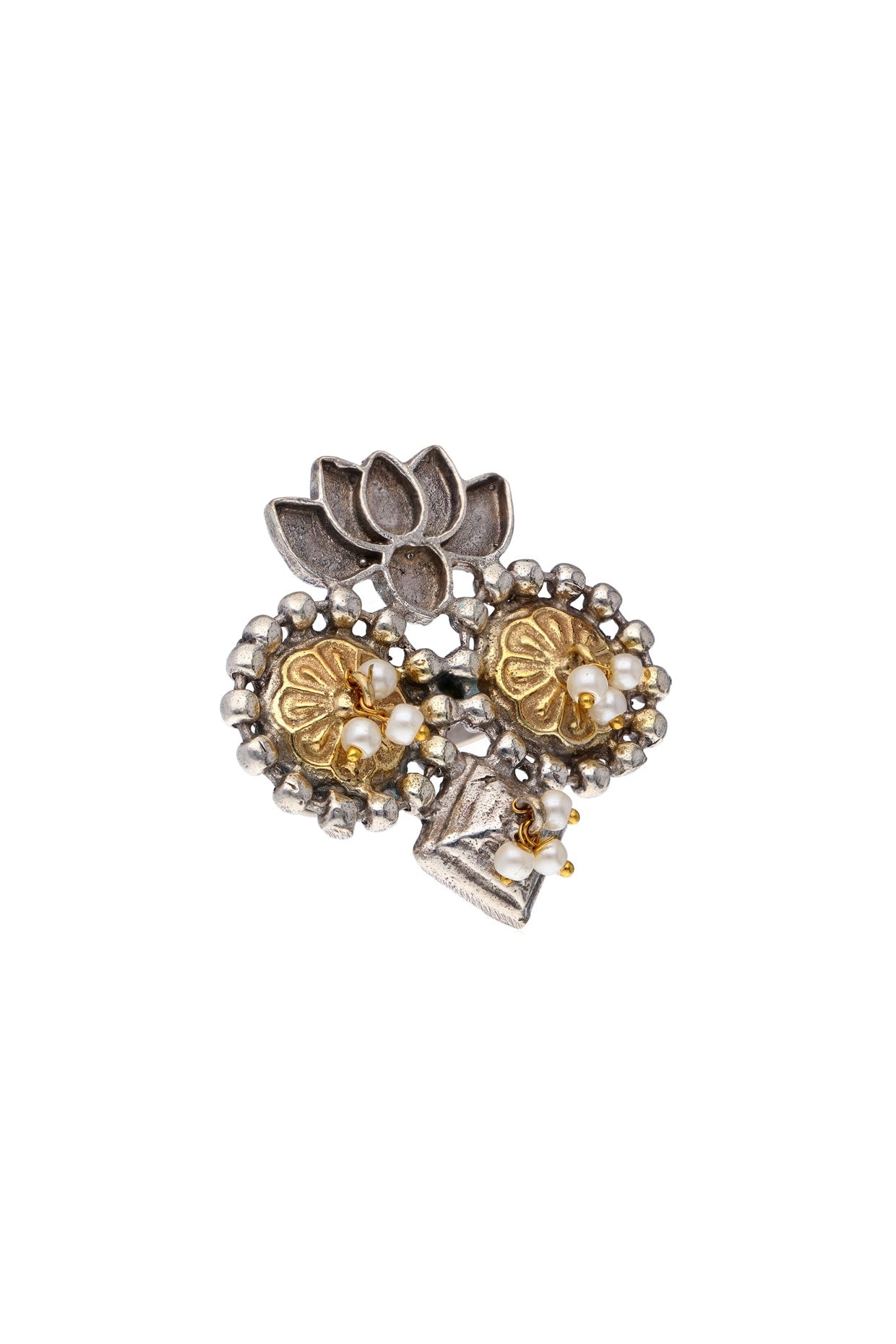 Two-Tone Finish Pearl Floral Ring