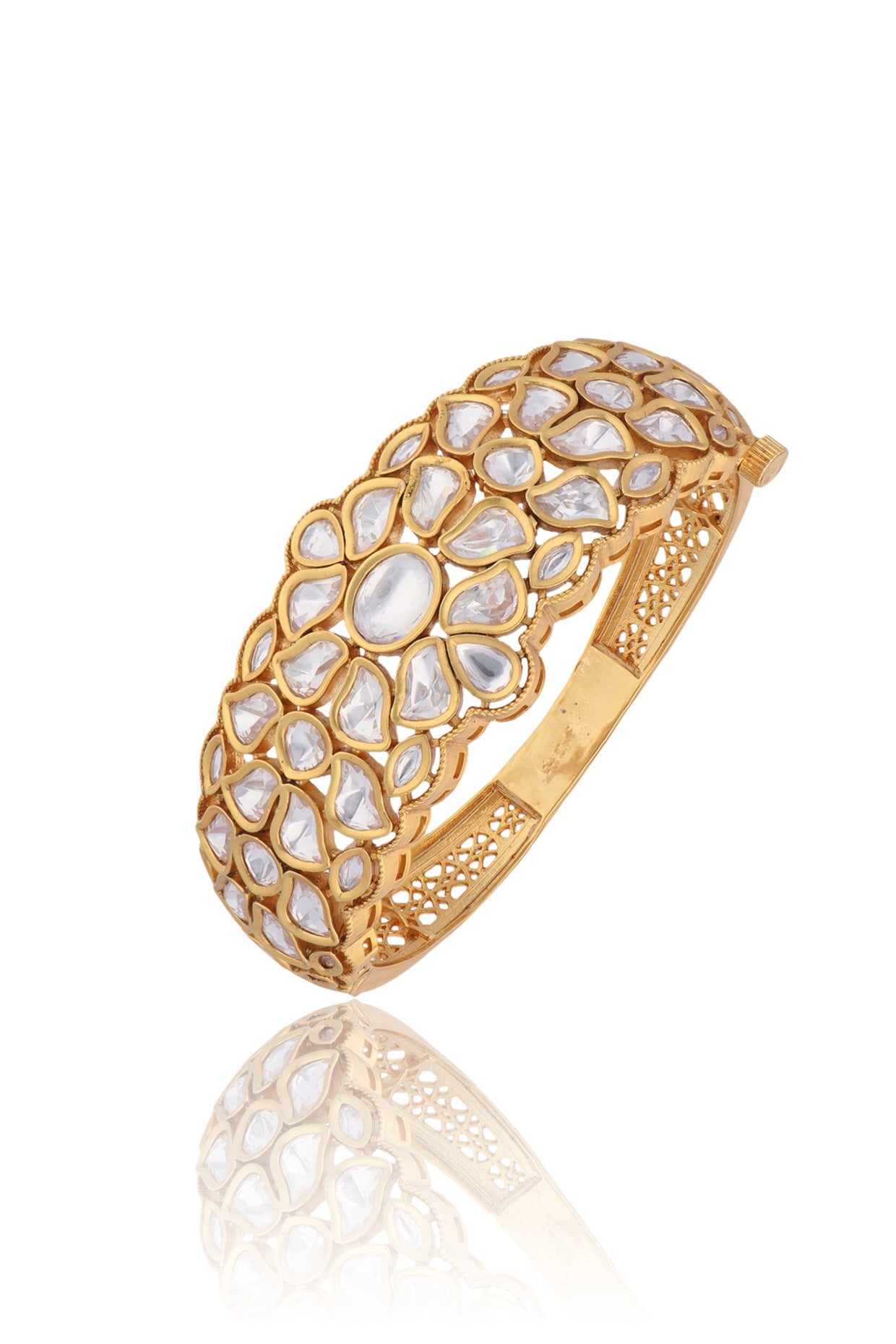 Gold Finish Kundan Polki Floral Kada