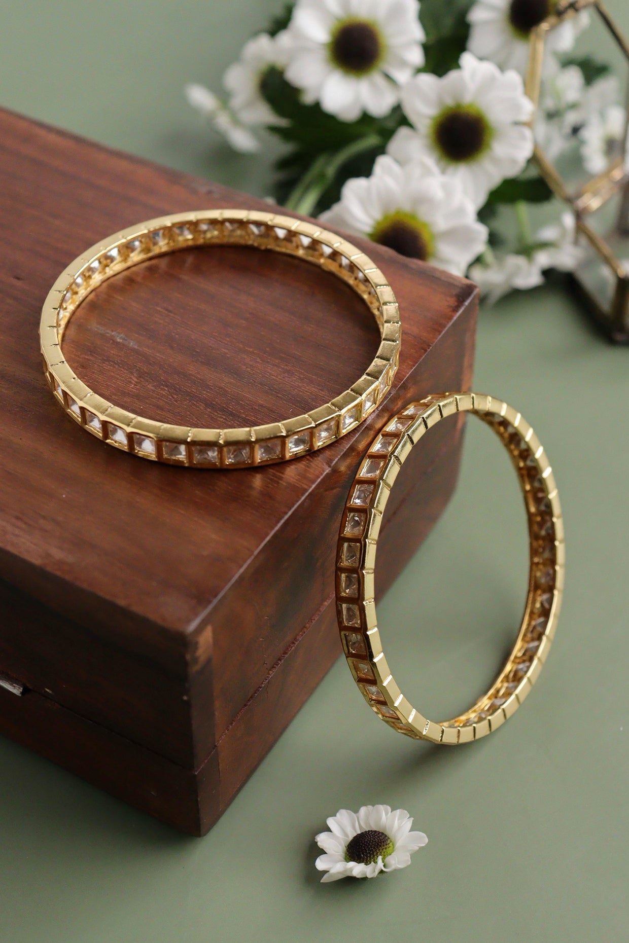 Gold Plated Kundan Polki Bangles (Set Of 2)