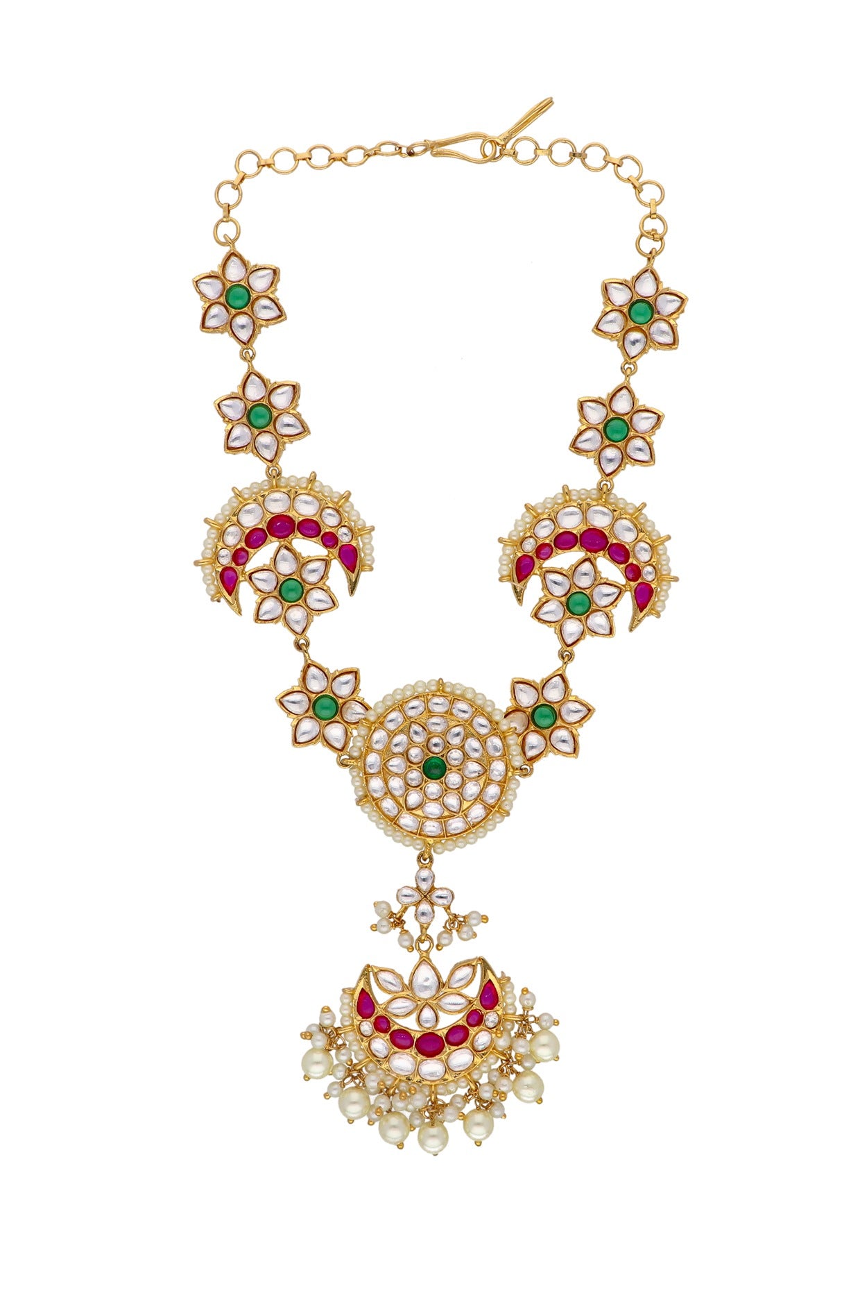 Gold Plated Kundan Polki & Pearl Chand Sheeshphool