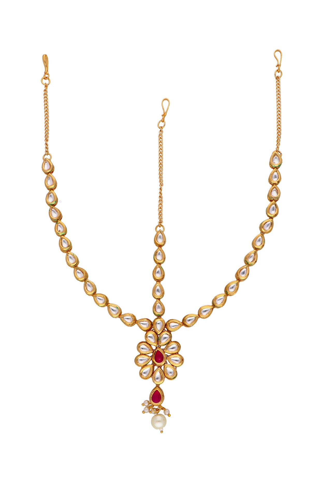 Gold Plated Kundan Polki & Pearl Mathapatti