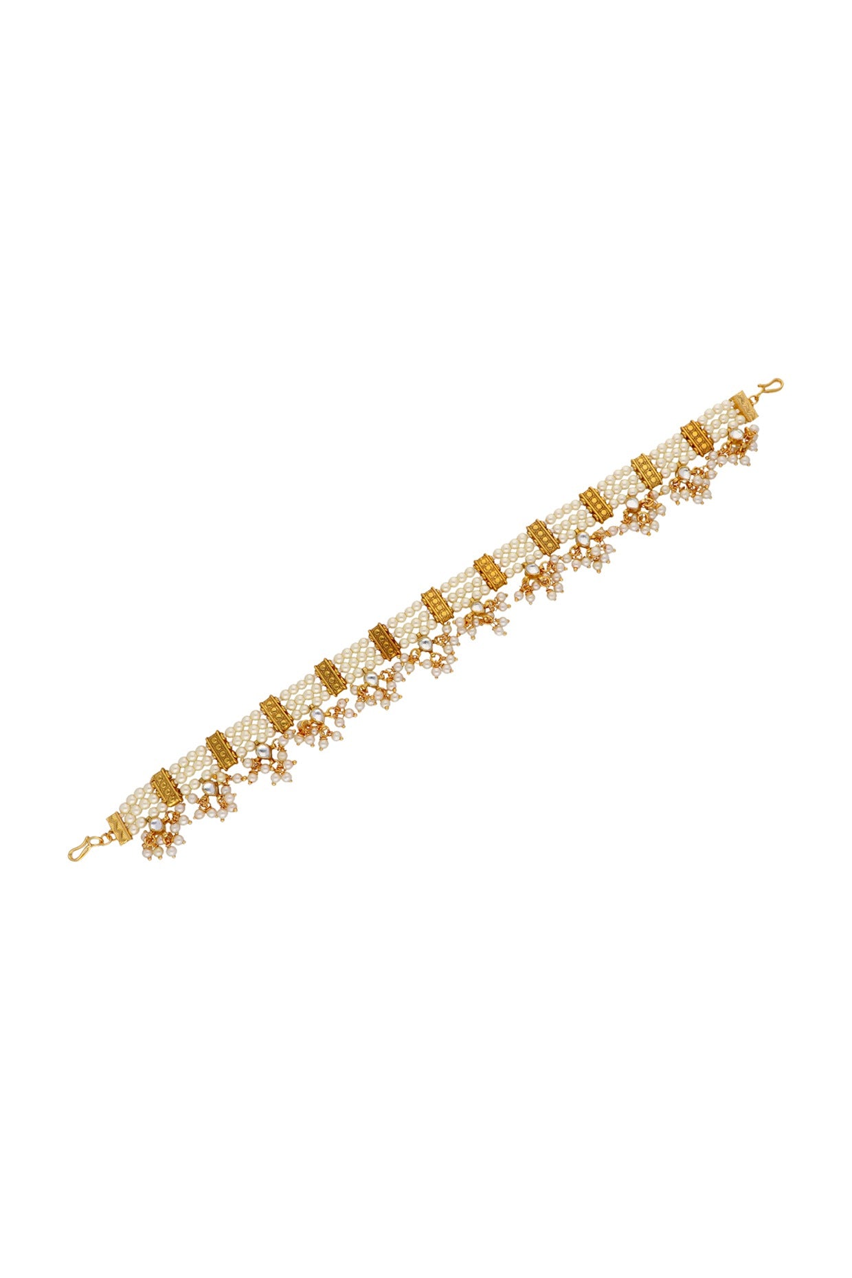 Gold Finish Kundan Polki & Shell Pearl Sheeshphool