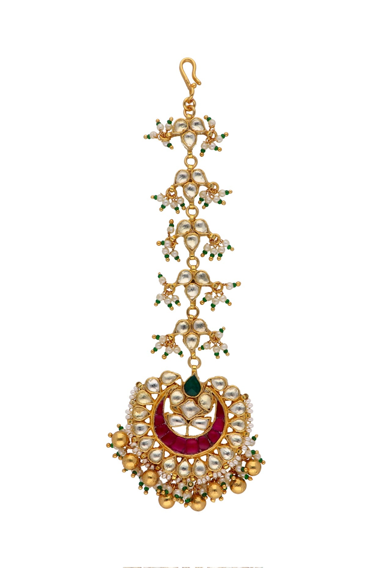 Gold Finish Kundan Polki & Pearl Maang Tikka