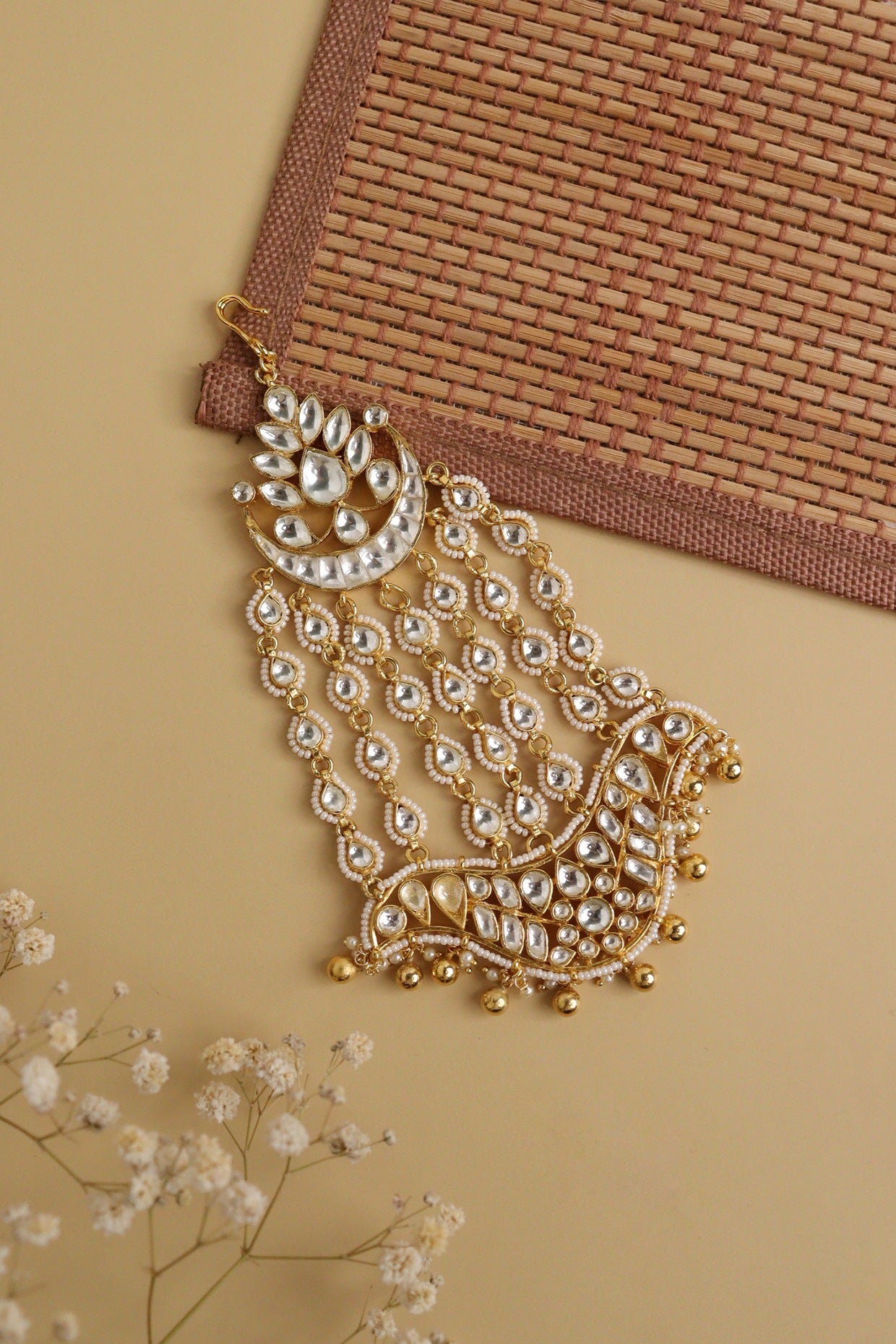 Gold Finish Kundan Polki & Freshwater Pearl Pasa