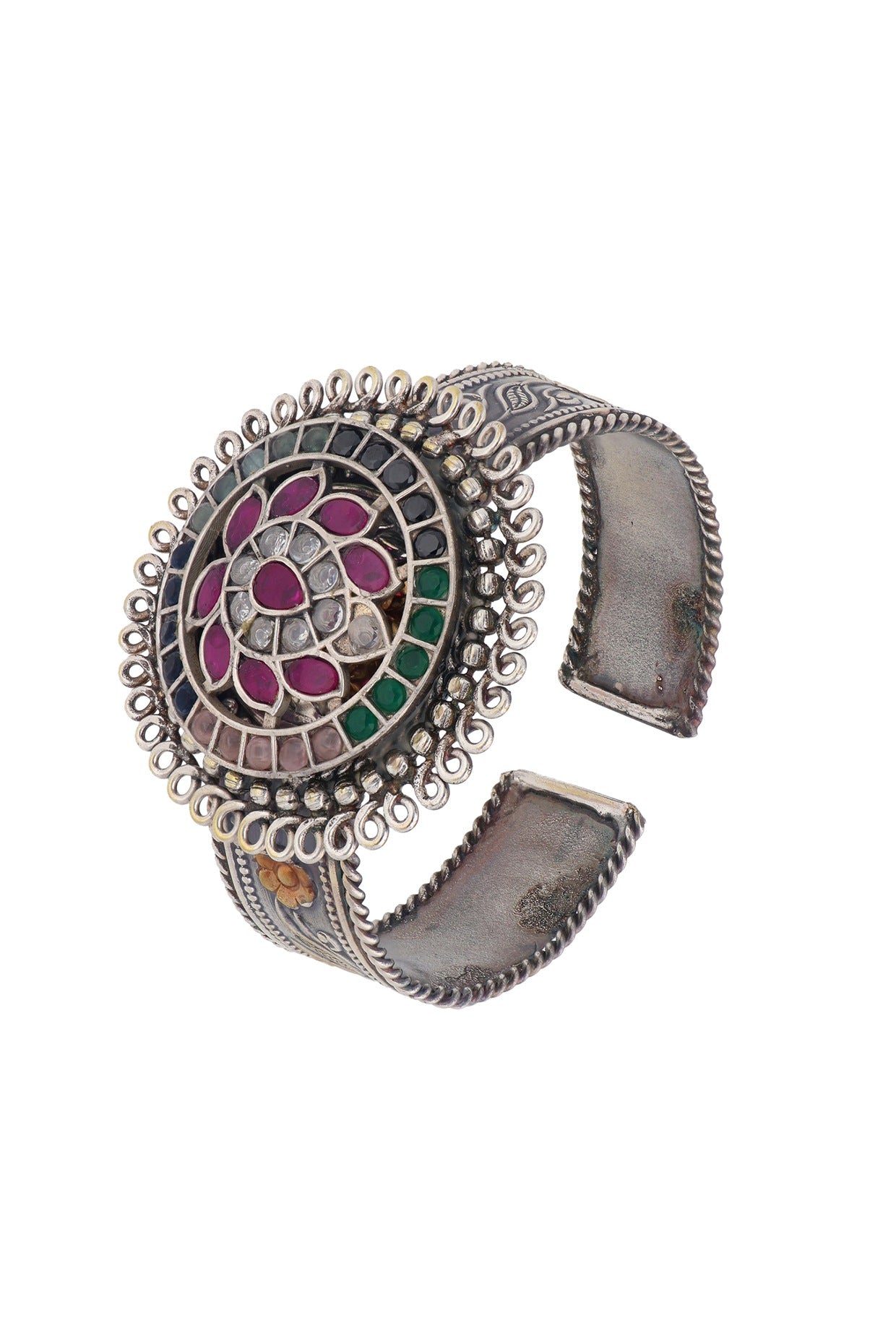 Silver Finish Semi-Precious Stone Cuff