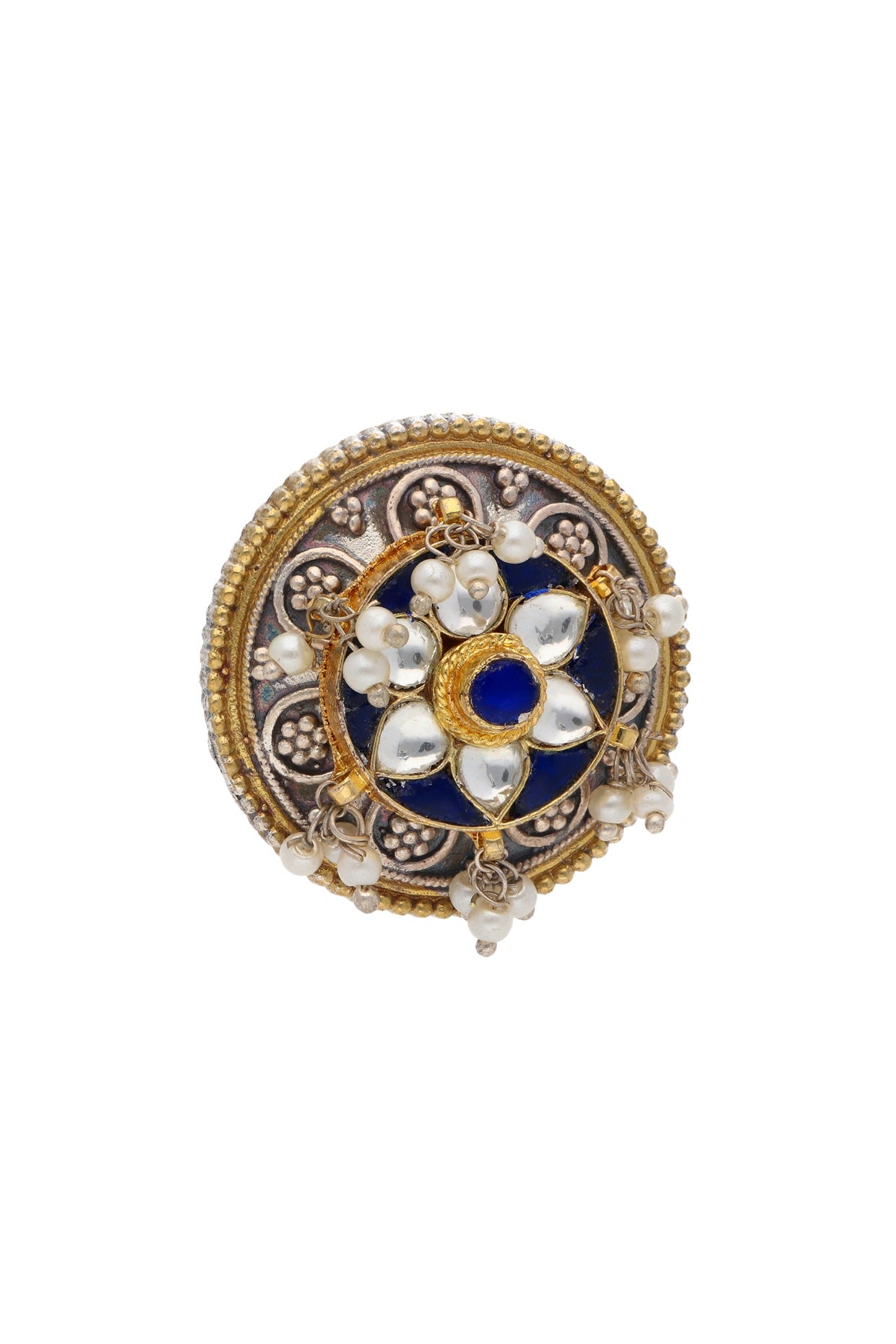 Two-Tone Finish Blue Semi-Precious Stone Adjustable Ring