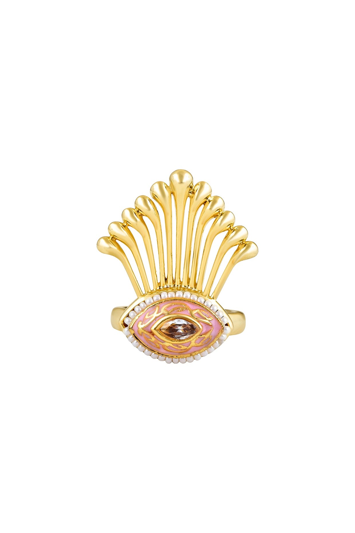 Gold Finish Kundan Polki Enameled Ring