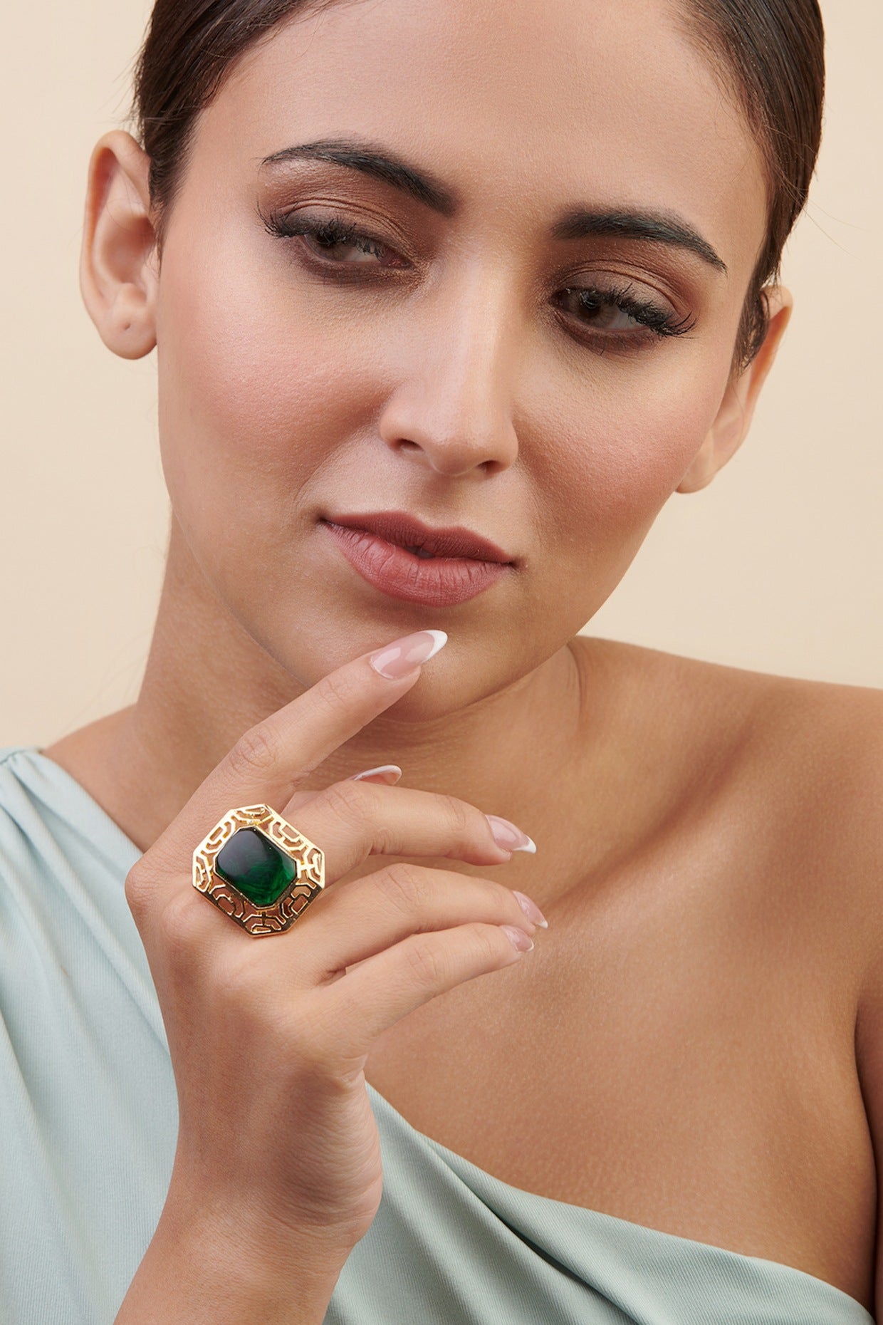 Gold Plated Green Stone Handcrafted Ring