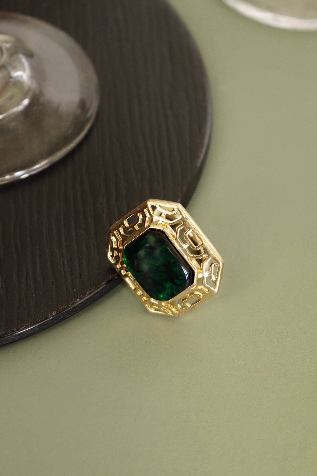 Gold Plated Green Stone Handcrafted Ring