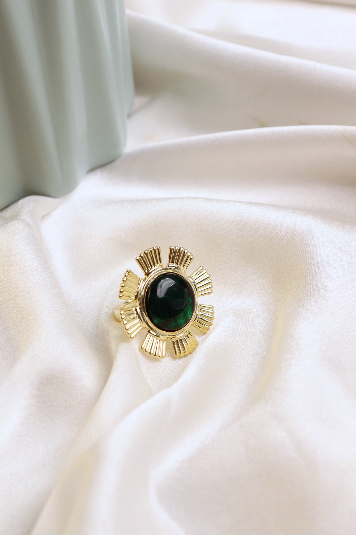 Gold Plated Green Stone Handcrafted Ring