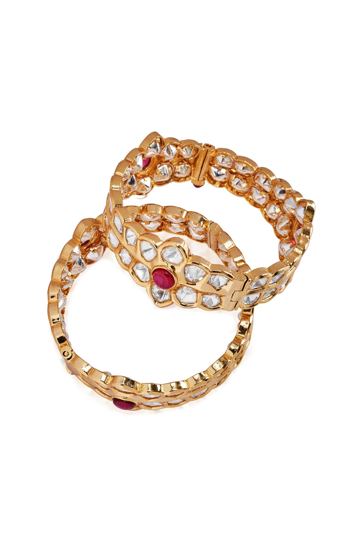 Gold Plated Handcrafted Kundan Polki Bangles (Set of 2)