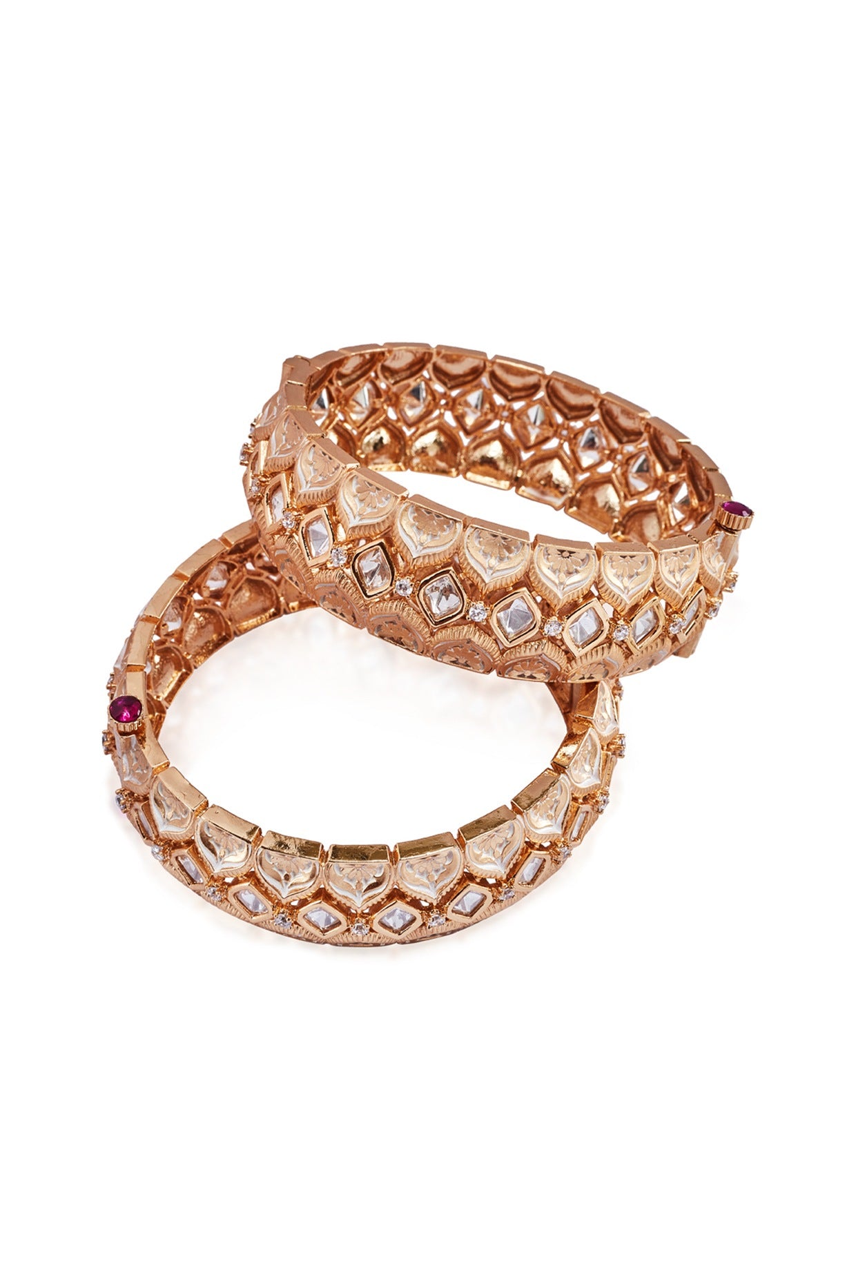 Gold Plated Bangle With White Kundan Polki