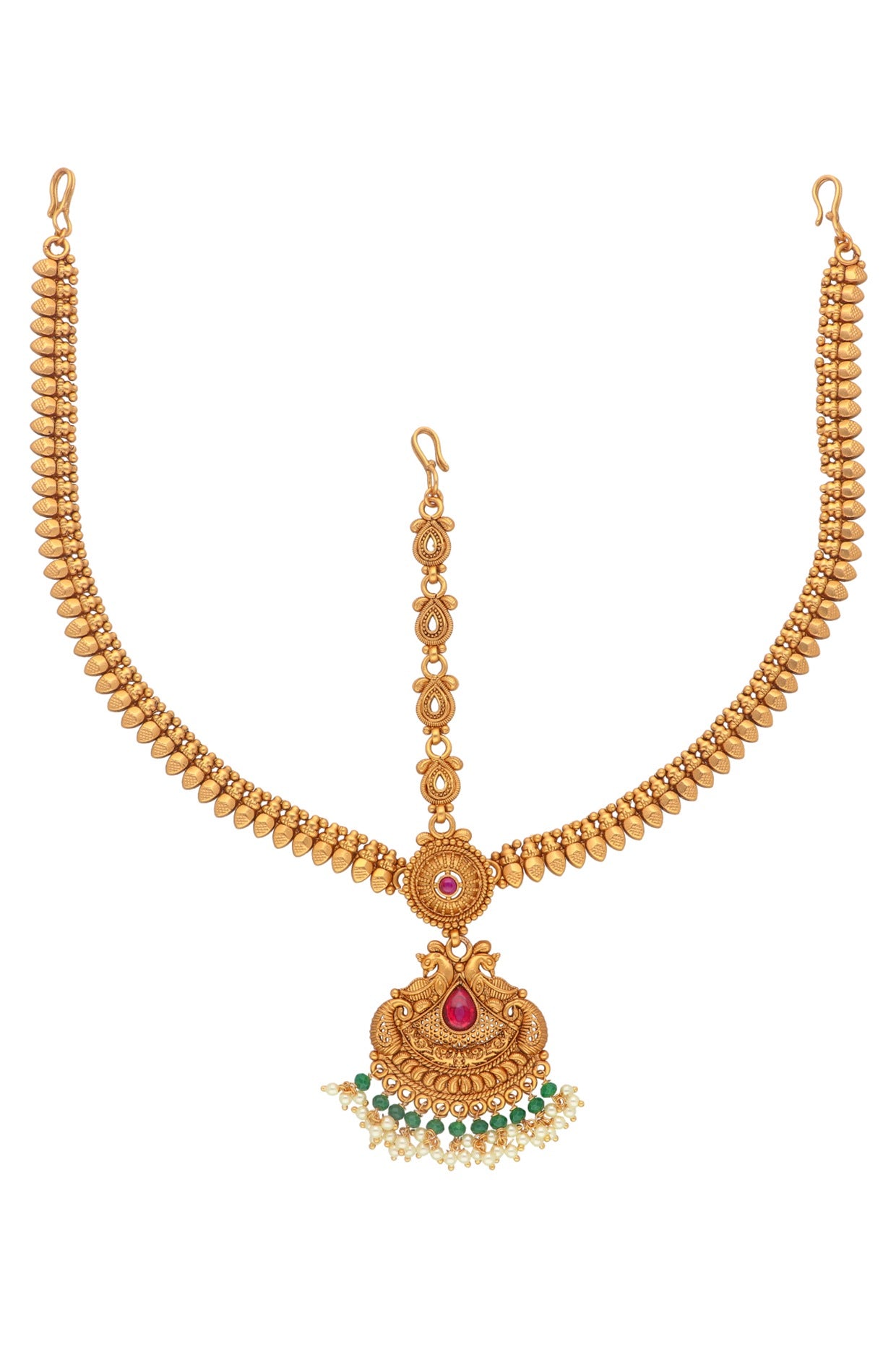 Gold Plated Kundan Polki Temple Mathapatti