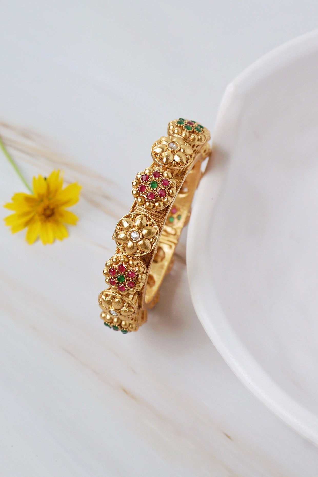 Gold Plated Kundan Polki Temple Bangle